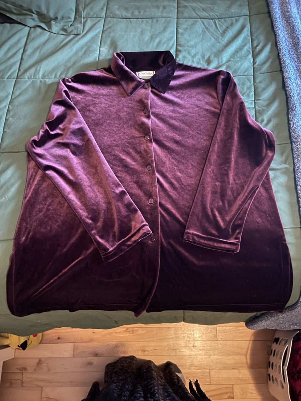 Velvet Button-Up Shirt in Deep Plum